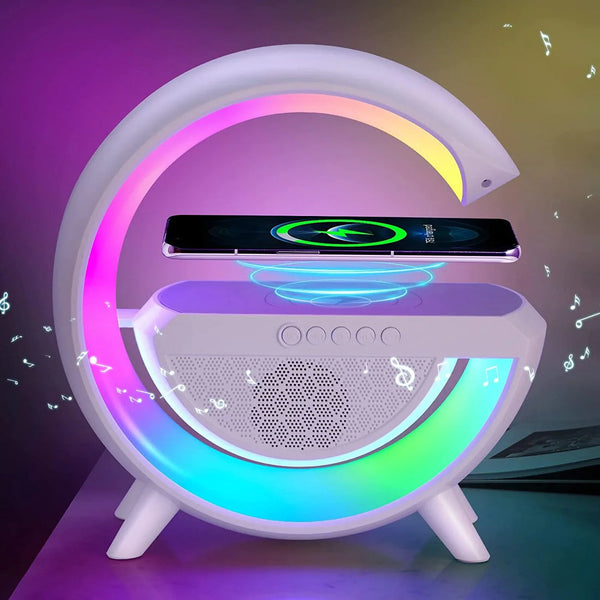 سماعة بلوتوث بشاحن لاسلكي وضوء LED – تصميم أنيق مع صوت قوي وتقنية متعددة الاستخدام